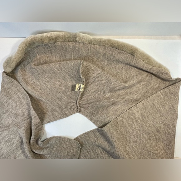 Nordstrom Italy Tan Head Wrap Scarf Winter Hat Brown Neck Warmer Fur Trim - Picture 10 of 12